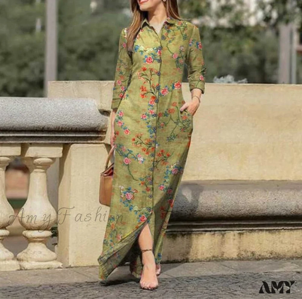 Amy Fashion - New Shirt Collar Button Long Denim Skirt Dress - Image 18