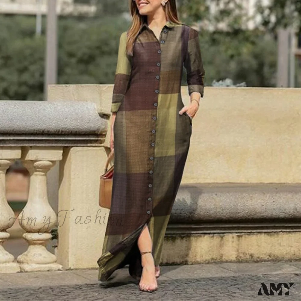 Amy Fashion - New Shirt Collar Button Long Denim Skirt Dress - Image 20