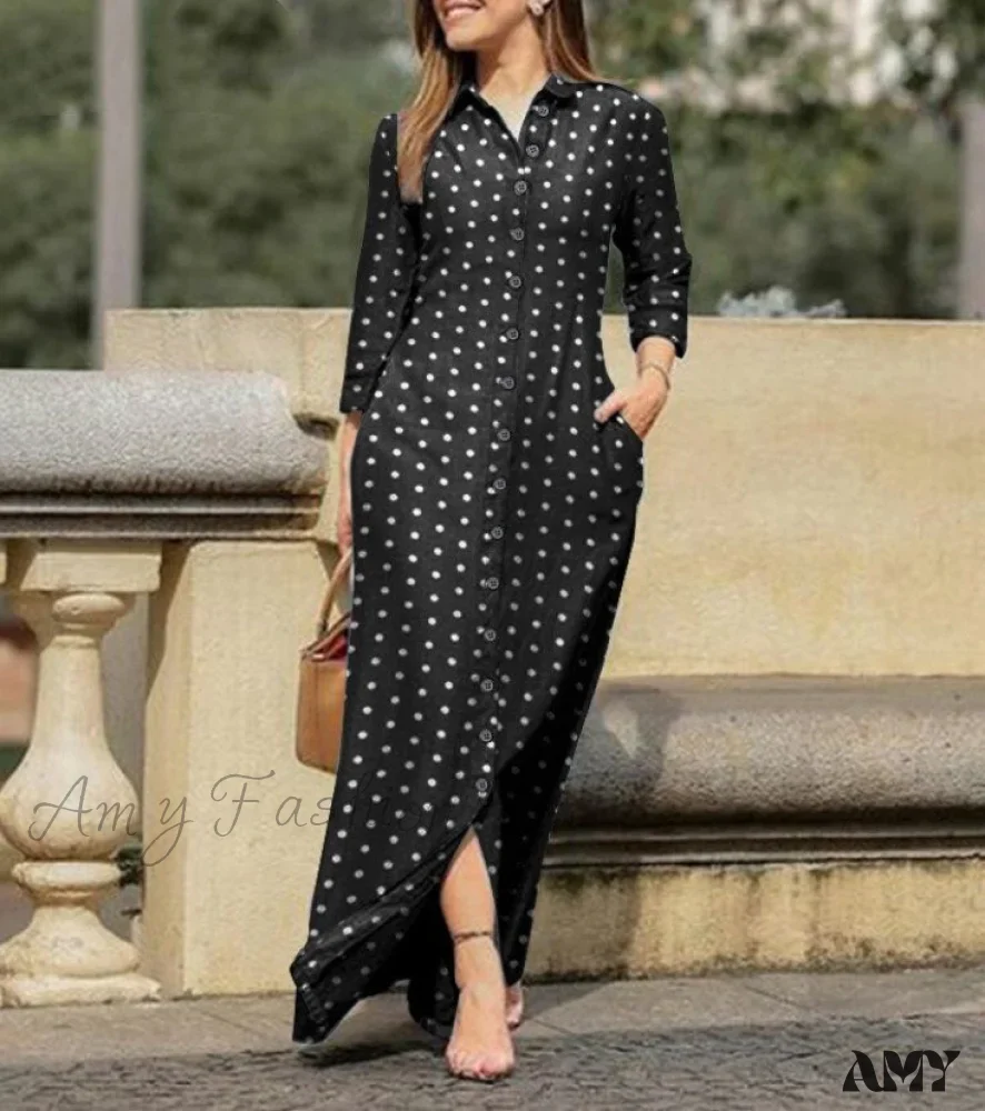 Amy Fashion - New Shirt Collar Button Long Denim Skirt Dress - Image 27