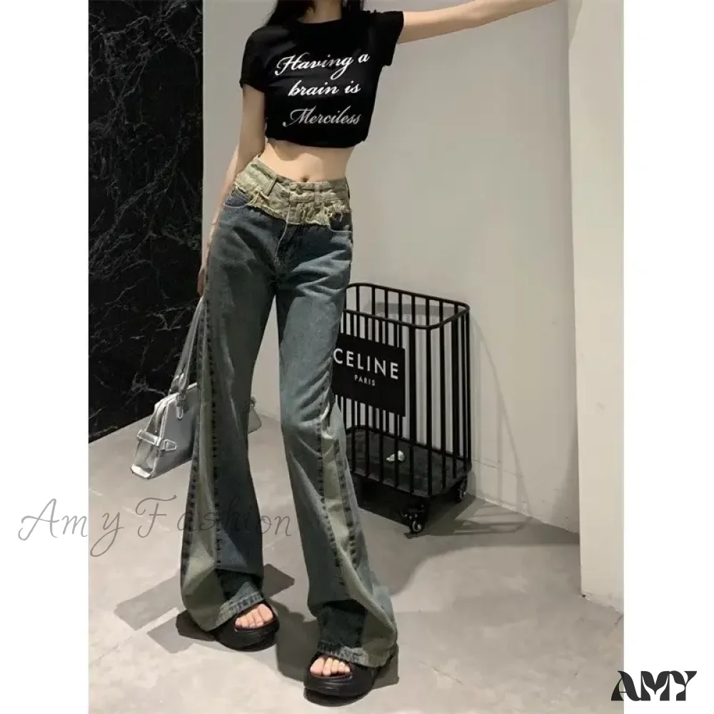 Amy Fashion - New Splice Slim Raglan Spice Girls High Waist Design Sense Small Public Show Thin Flare Jean - Image 5