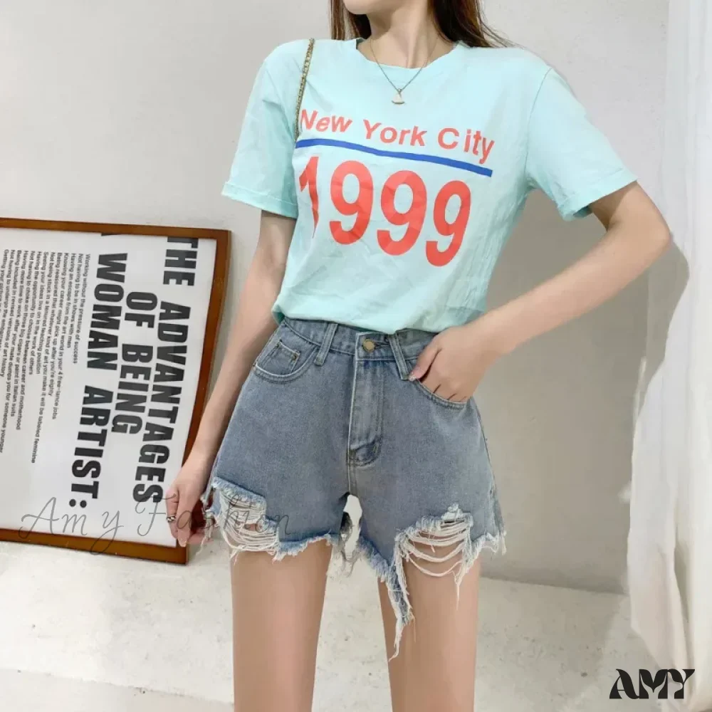 Amy Fashion - New Summer Casual Female Loose Fit High Waist Button Blue Denim Jean - Image 2
