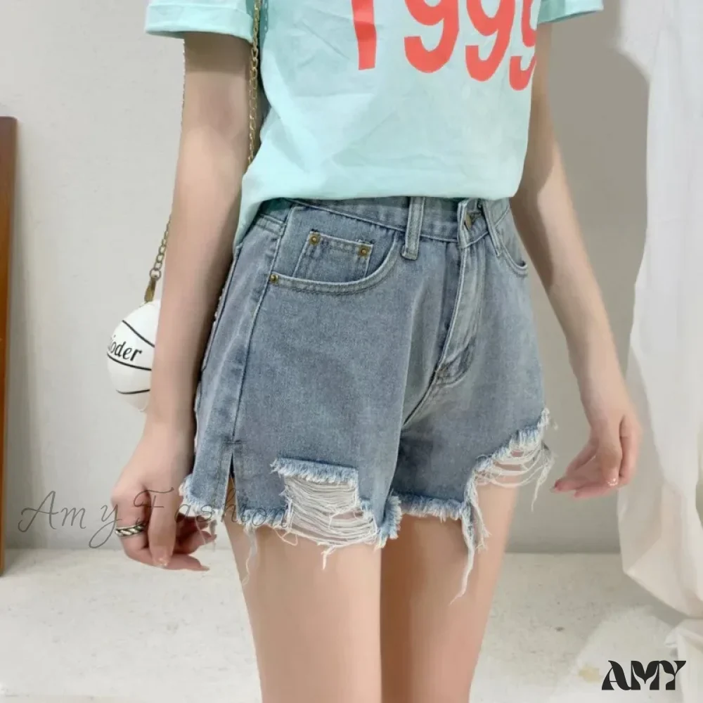 Amy Fashion - New Summer Casual Female Loose Fit High Waist Button Blue Denim Jean - Image 3