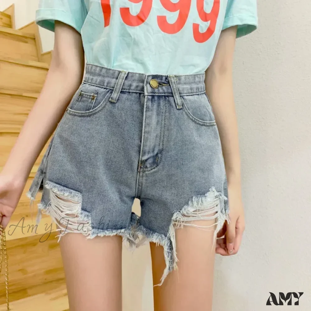 Amy Fashion - New Summer Casual Female Loose Fit High Waist Button Blue Denim Jean - Image 4