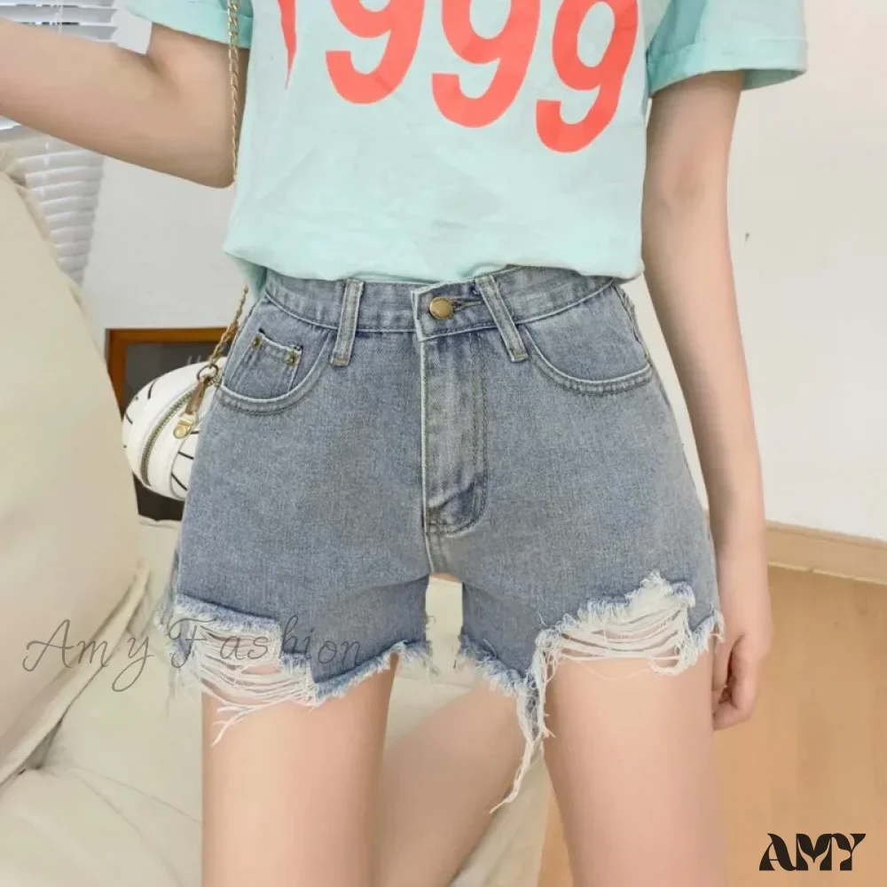 Amy Fashion - New Summer Casual Female Loose Fit High Waist Button Blue Denim Jean - Image 5