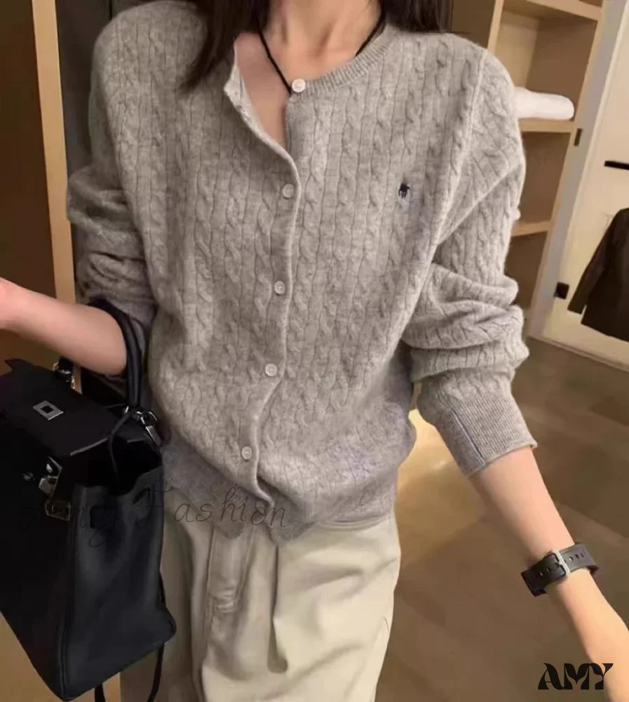 O-Neck Fashion Solid Casual Cashmere Cardigan Sweater - Image 2