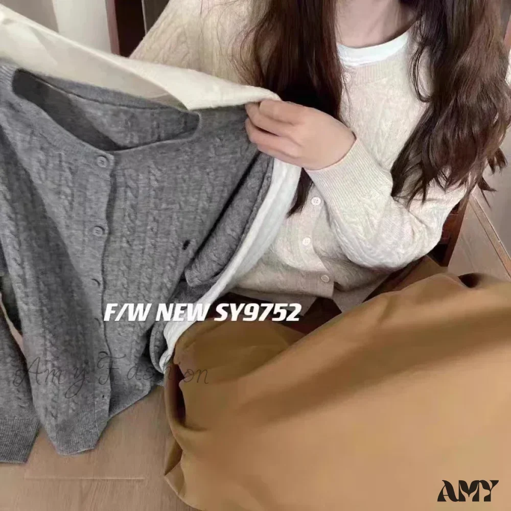 O-Neck Fashion Solid Casual Cashmere Cardigan Sweater - Image 6