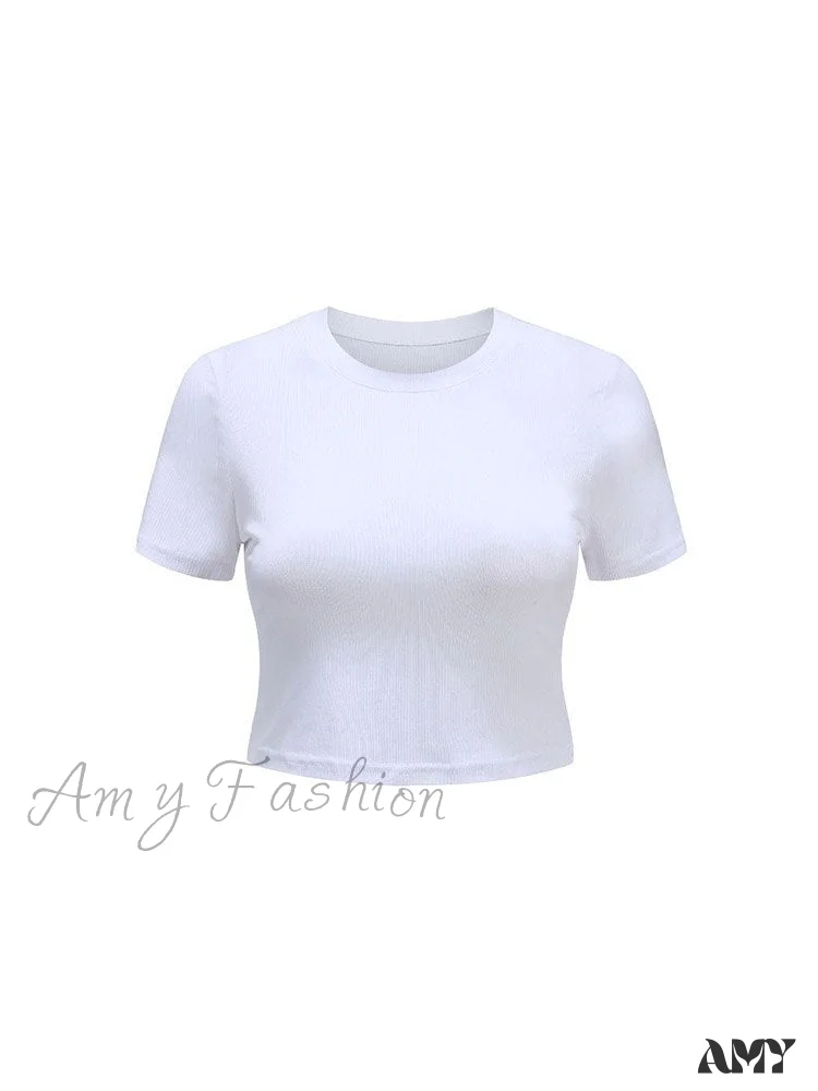 Amy Fashion - O Neck Knit White Crop Top - Image 6