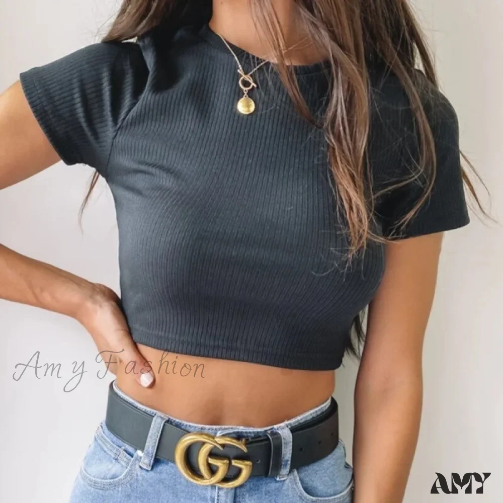 Amy Fashion - O Neck Knit White Crop Top - Image 7