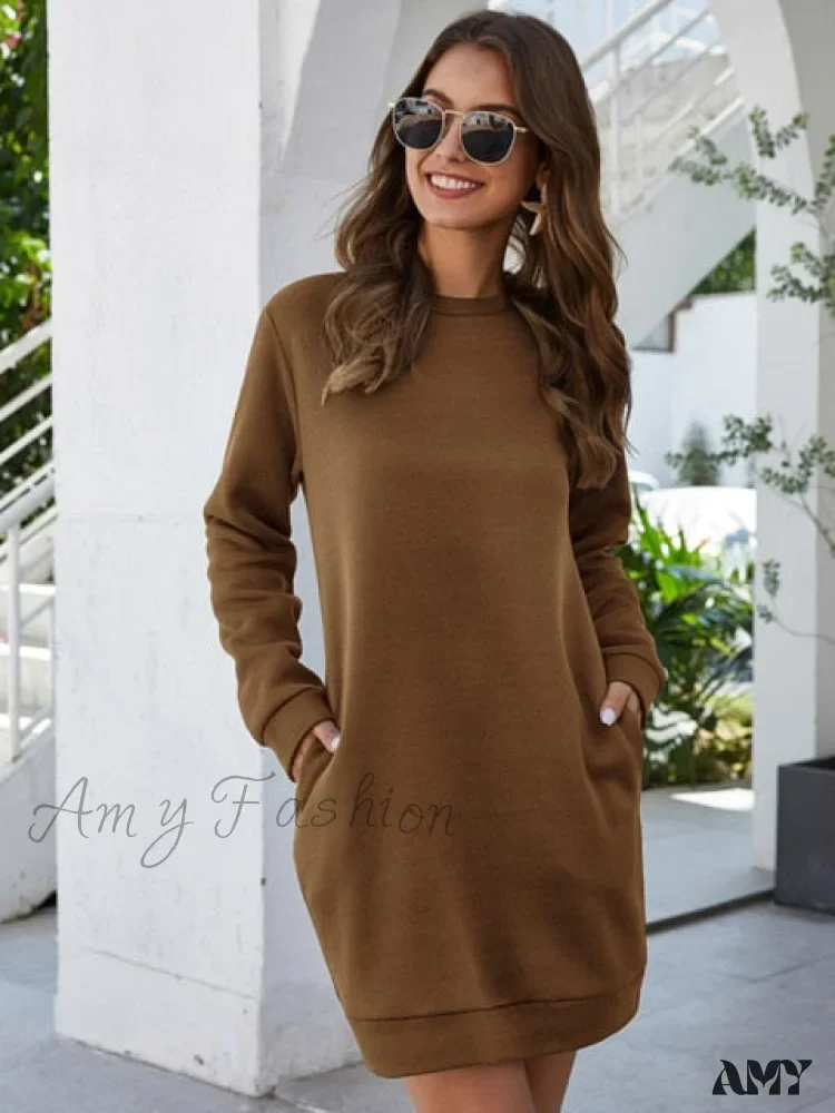 Amy Fashion - O Neck Long Sleeve Women's Sweatshirt Dress - Image 9