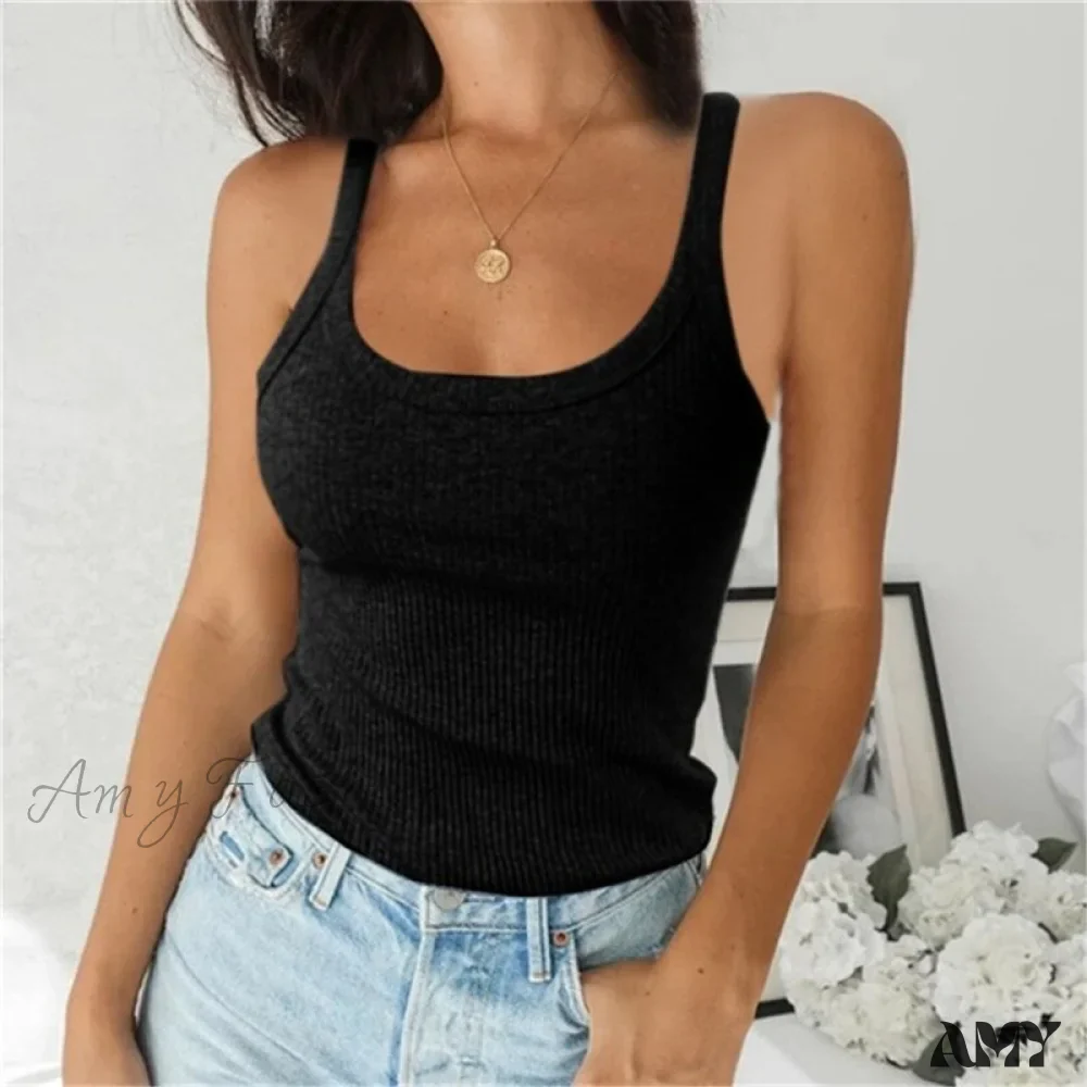 Amy Fashion - O Neck Knittrf Sleeveless Basic Top - Image 3