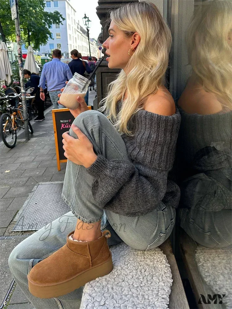 Off-Shoulder Fashion Knit Slim Elegant High Street Loose Patchwork Sweater - Image 3