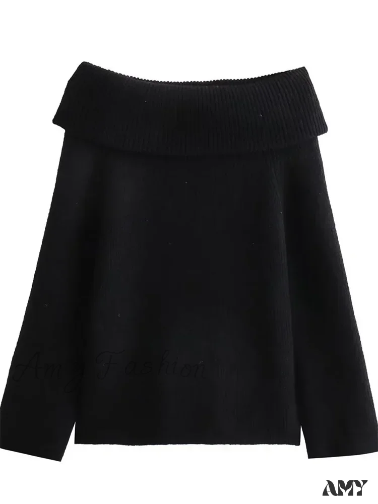Off-Shoulder Fashion Knit Slim Elegant High Street Loose Patchwork Sweater - Image 7