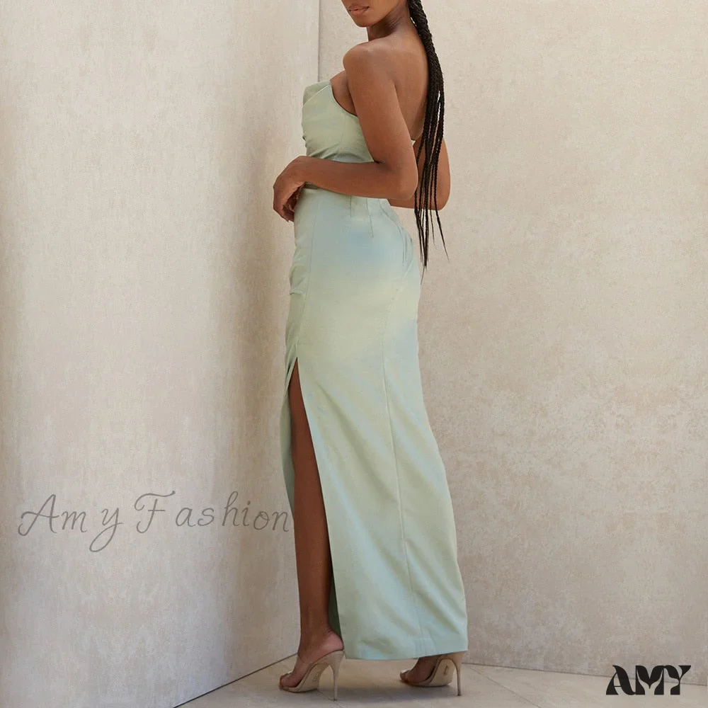 Amy Fashion - Off Shoulder Sleeveless Backless Side Split Dress - Image 10