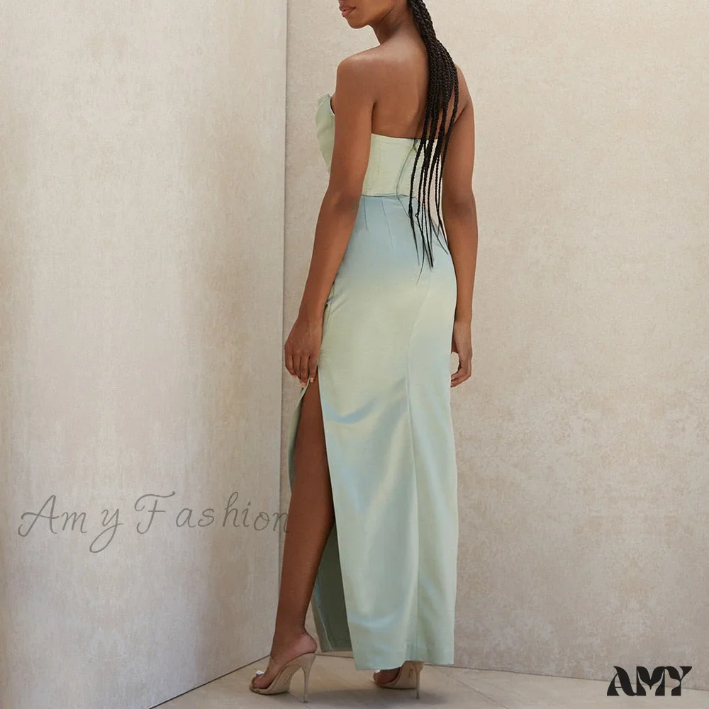 Amy Fashion - Off Shoulder Sleeveless Backless Side Split Dress - Image 11