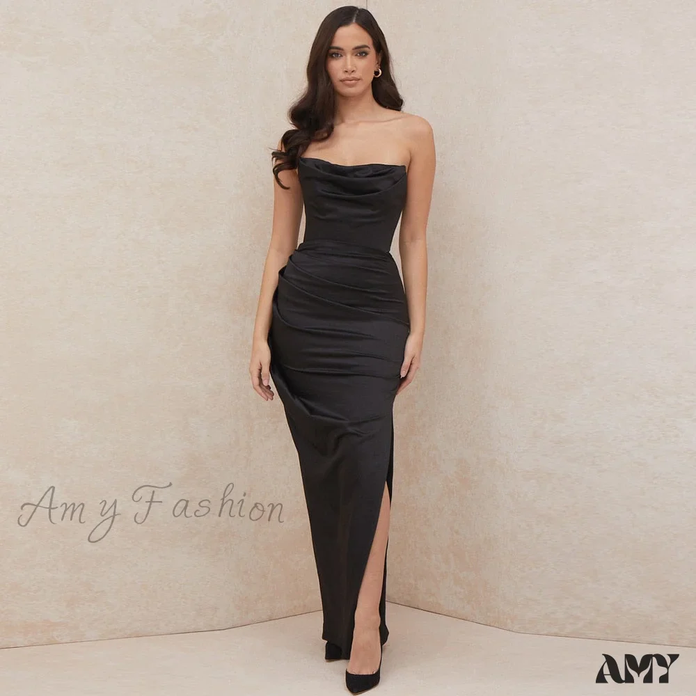 Amy Fashion - Off Shoulder Sleeveless Backless Side Split Dress - Image 14