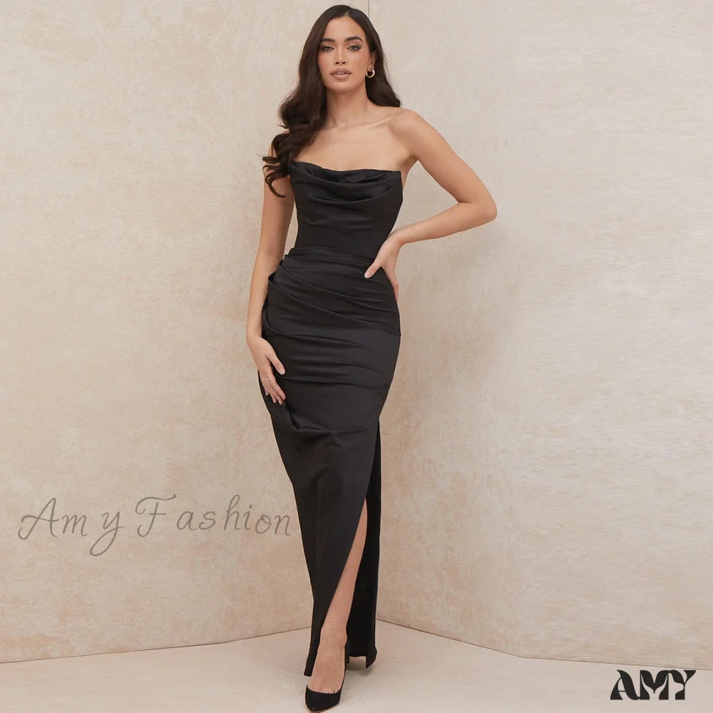 Amy Fashion - Off Shoulder Sleeveless Backless Side Split Dress - Image 15