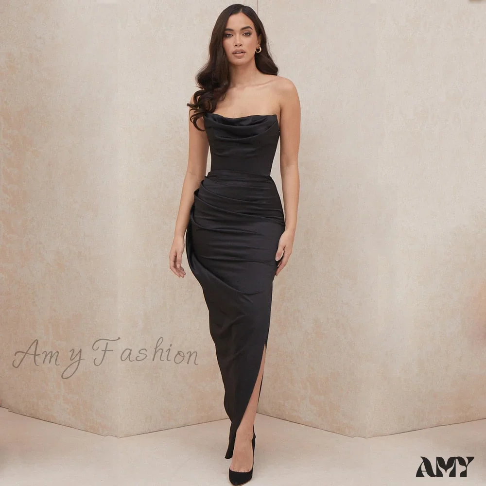Amy Fashion - Off Shoulder Sleeveless Backless Side Split Dress - Image 17