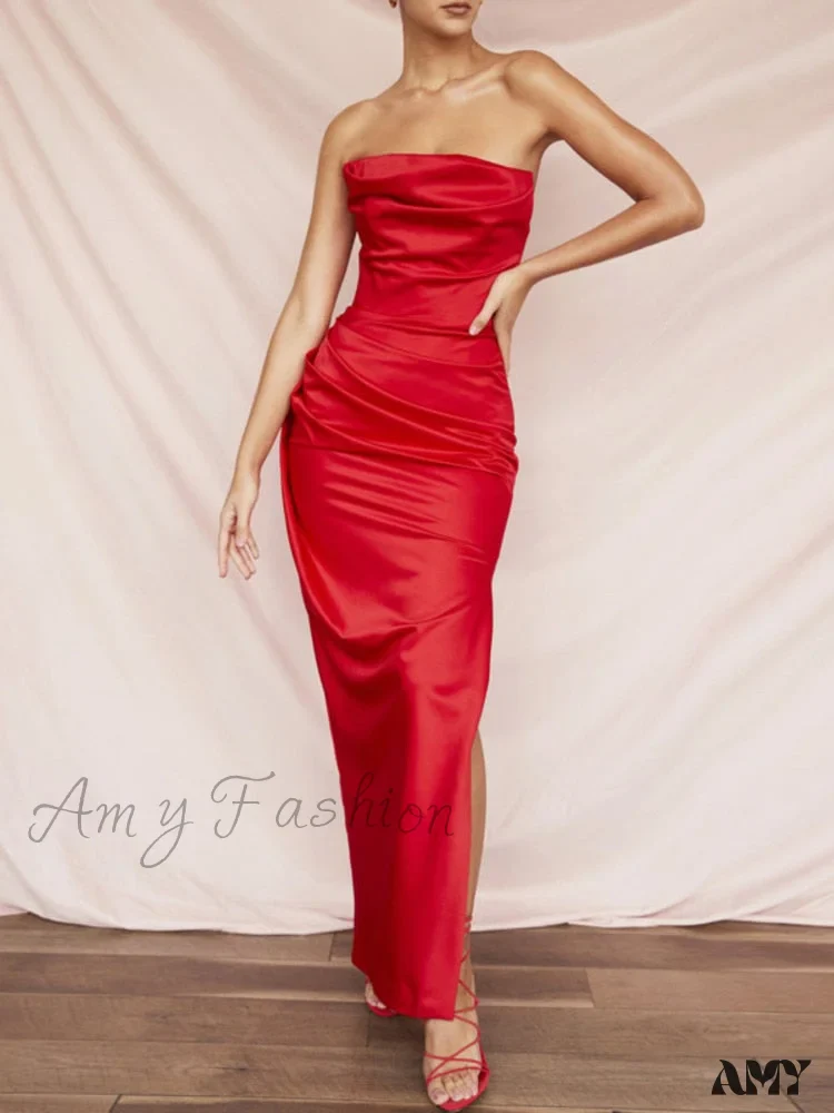 Amy Fashion - Off Shoulder Sleeveless Backless Side Split Dress - Image 2