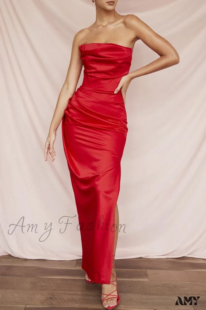Amy Fashion - Off Shoulder Sleeveless Backless Side Split Dress - Image 6