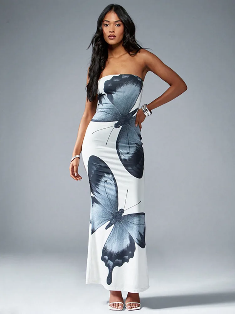 Off-shoulder Strapless Sleeveless High Waist Vacation Dress - Image 2
