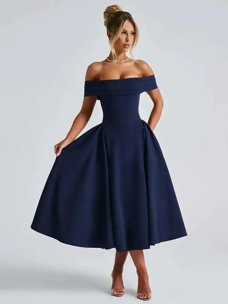 Off Shoulder Waist Wrap Midi Dress - Image 2