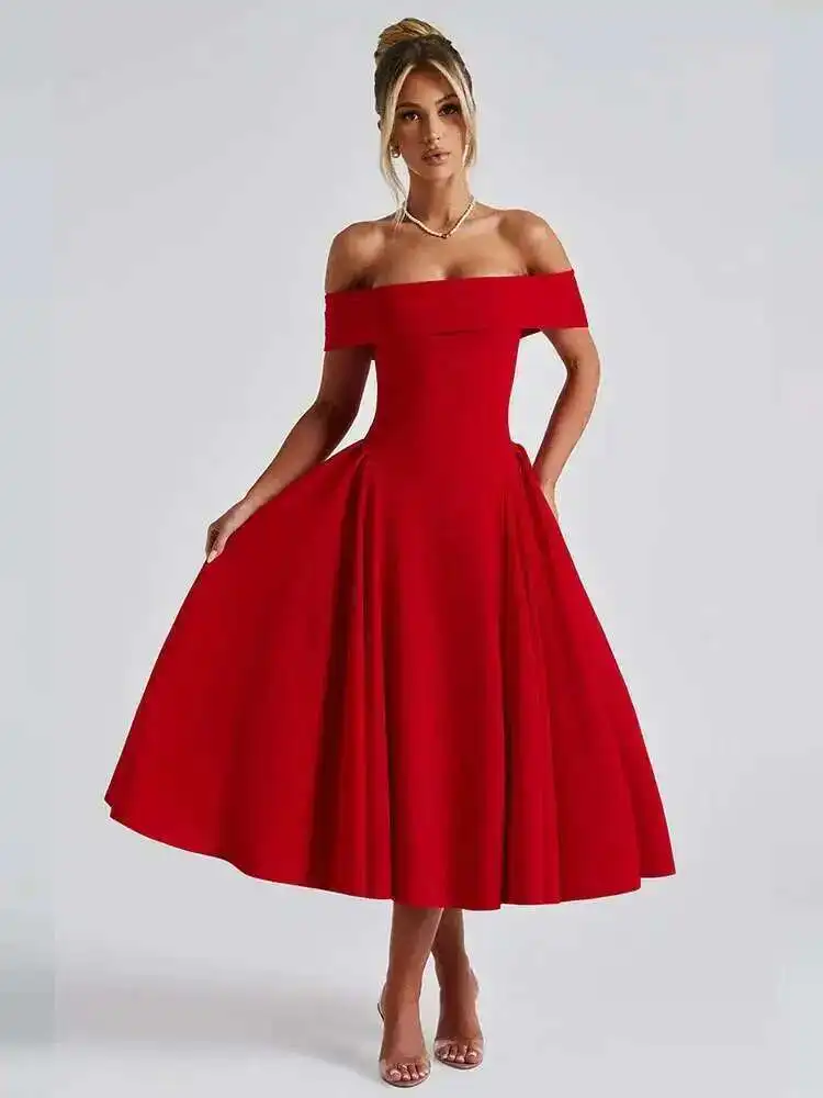Off Shoulder Waist Wrap Midi Dress - Image 3