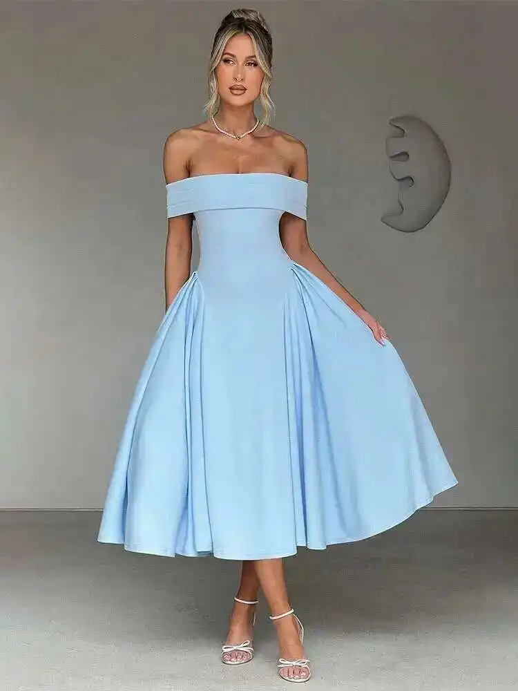 Off Shoulder Waist Wrap Midi Dress - Image 4