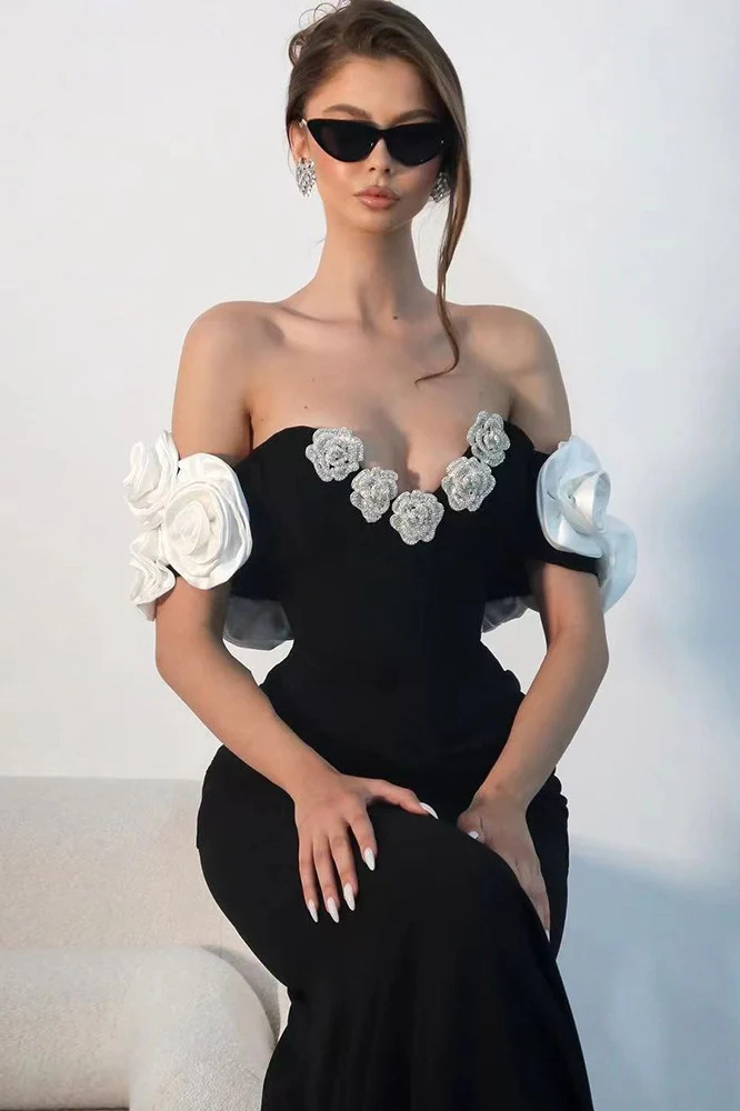One - shoulder 3D Floral Bandage Fishtail Party Dress - Image 2
