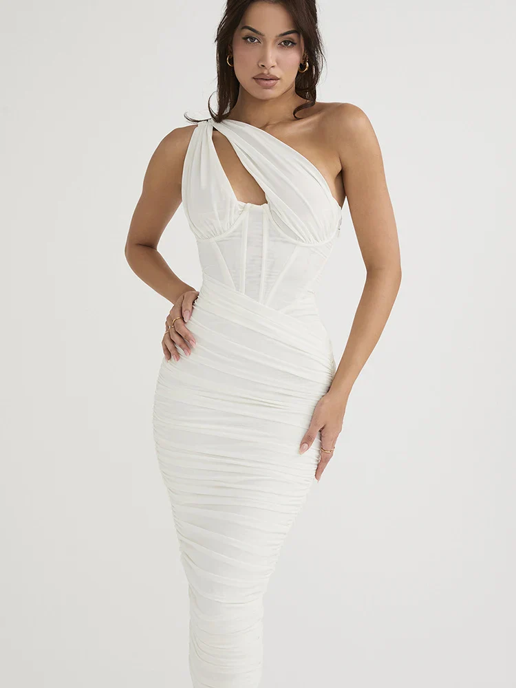 One Shoulder Ruched Bodycon Midi Dress - Image 6