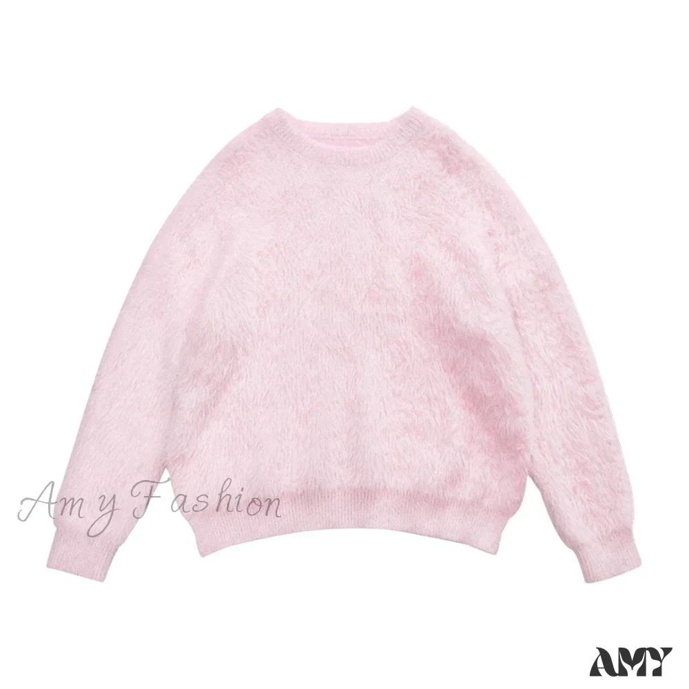 Original Design Winter Warm Round Neck Pink Fashion Sweater - Image 6