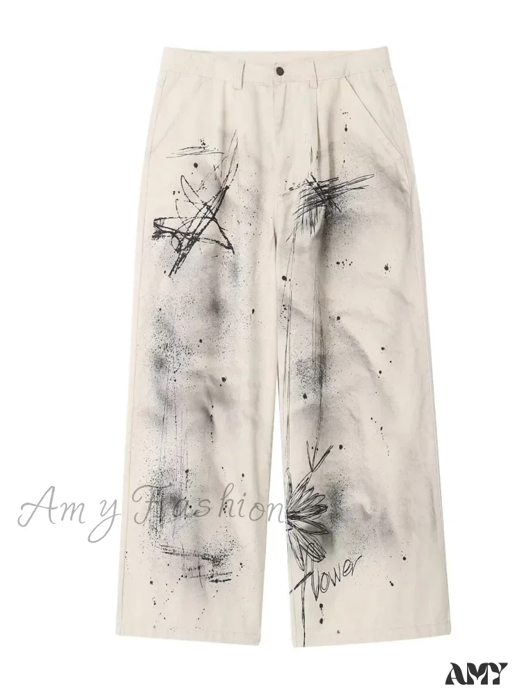 Amy Fashion - Original Speckler Artist Ink Graffiti Loose Straight Tube Casual Women's Jean - Image 6