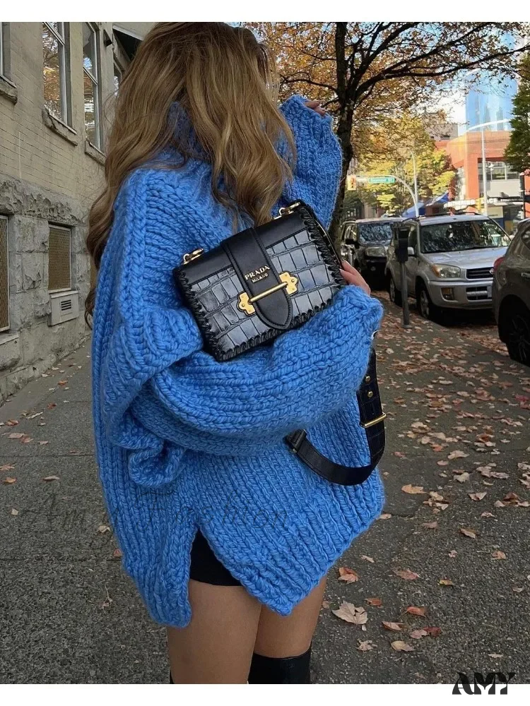 Oversize Knit Women Puffy Pullover Lantern Sleeve Warm Thick Stylish Cozy Casual Chic Sweater - Image 4