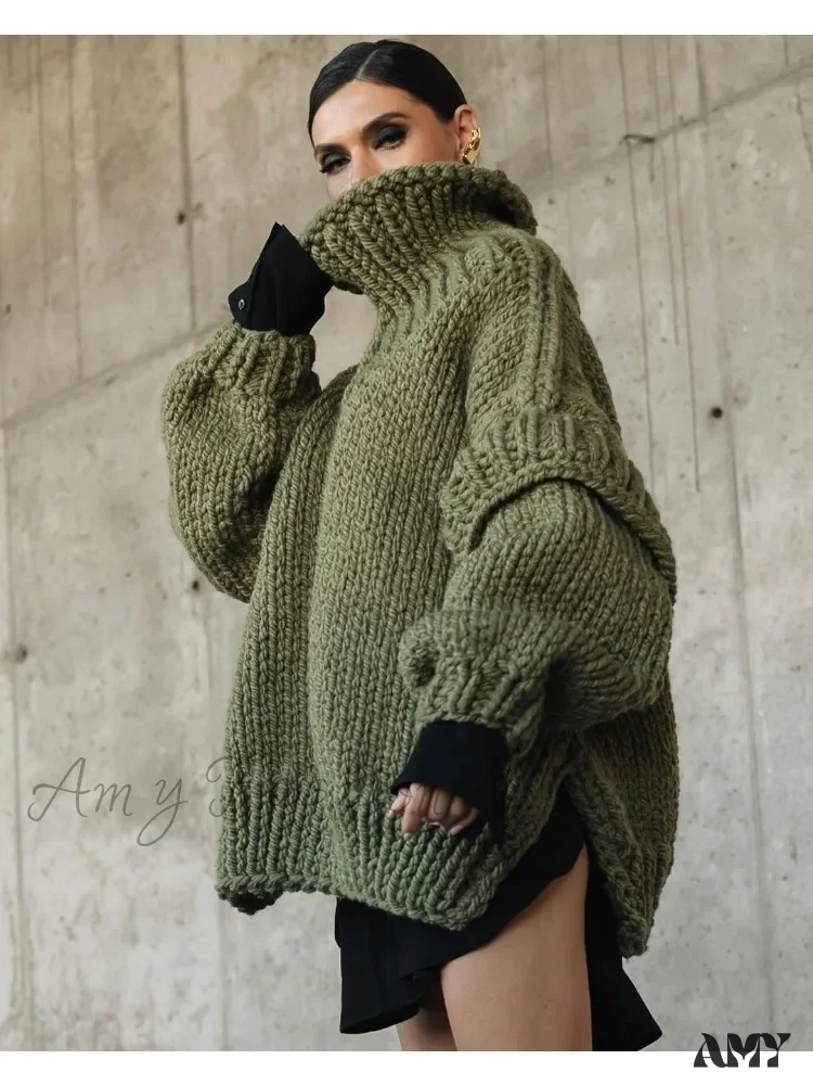 Oversize Knit Women Puffy Pullover Lantern Sleeve Warm Thick Stylish Cozy Casual Chic Sweater - Image 6