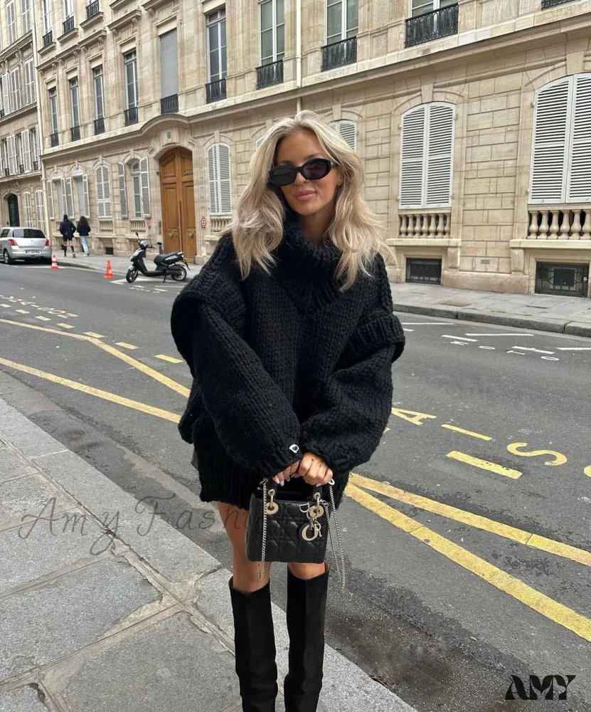 Oversize Knit Women Puffy Pullover Lantern Sleeve Warm Thick Stylish Cozy Casual Chic Sweater - Image 7