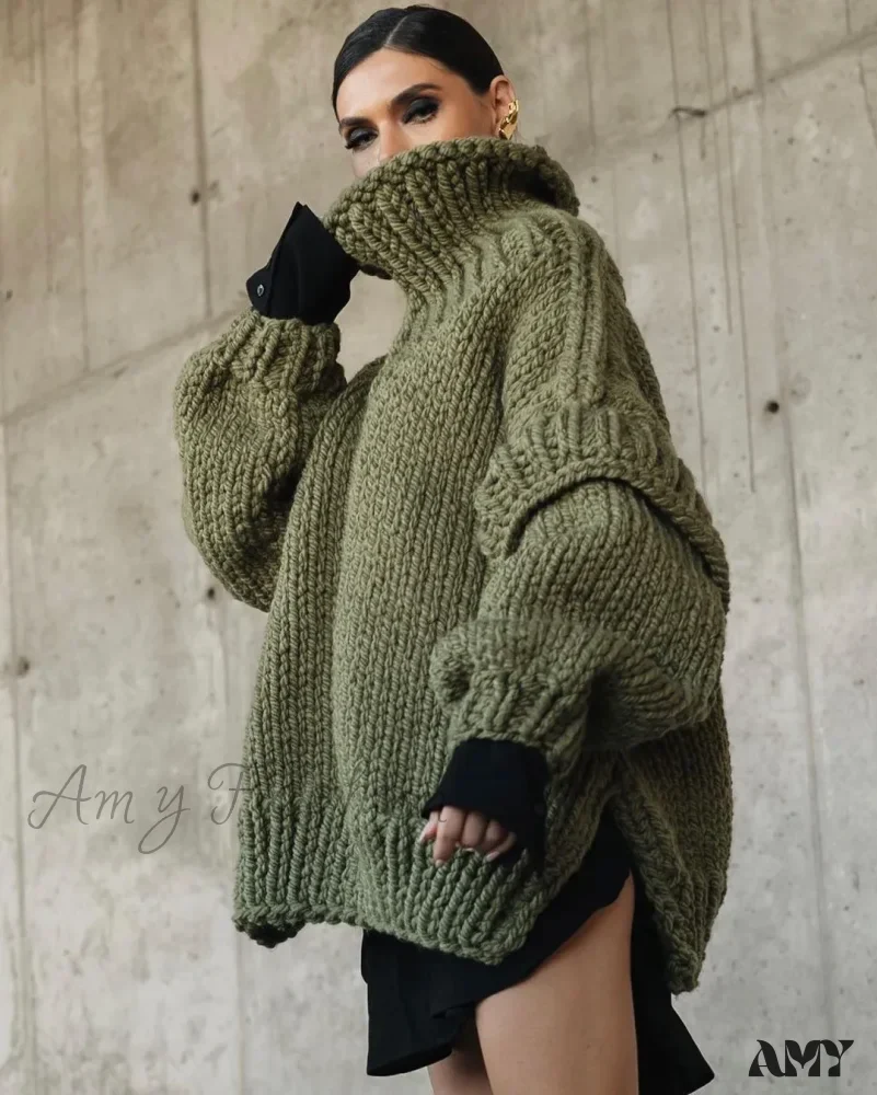 Oversize Knit Women Puffy Pullover Lantern Sleeve Warm Thick Stylish Cozy Casual Chic Sweater - Image 8