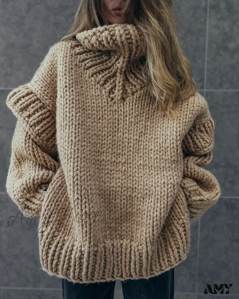 Oversize Knit Women Puffy Pullover Lantern Sleeve Warm Thick Stylish Cozy Casual Chic Sweater - Image 9