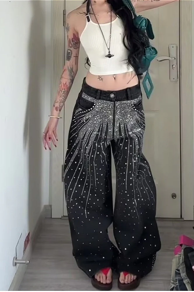 Oversized Washed Star Bling Straight Leg Vibe Jeans - Image 2