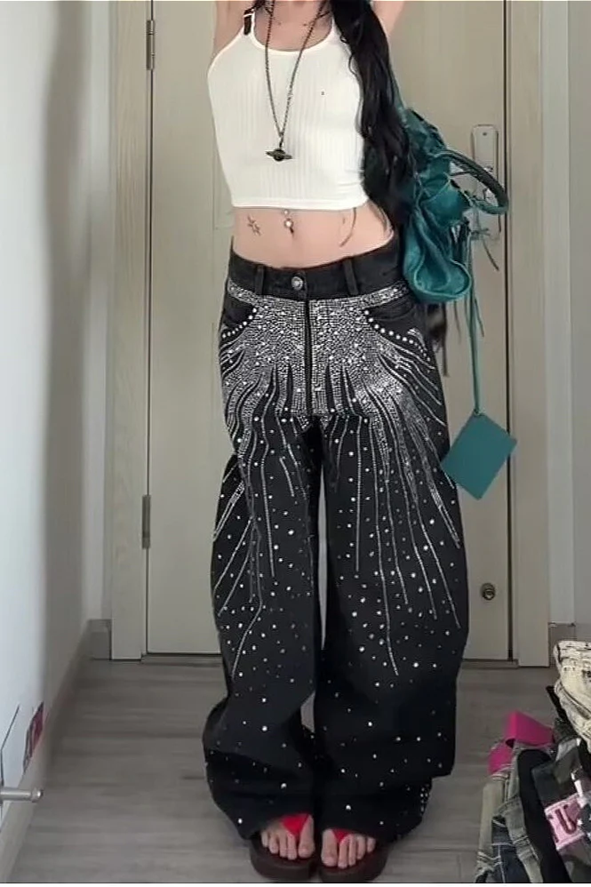 Oversized Washed Star Bling Straight Leg Vibe Jeans - Image 3