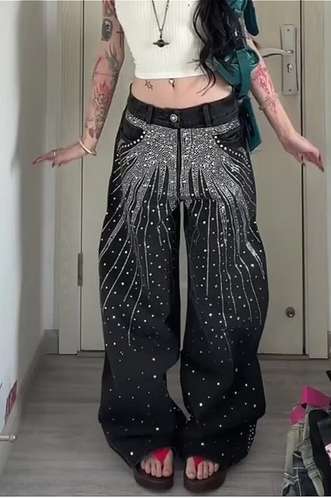 Oversized Washed Star Bling Straight Leg Vibe Jeans - Image 4