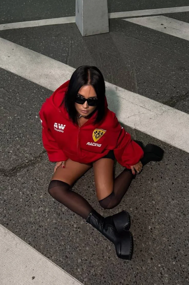 Oversized Zip-Up Logo Letter Print Hoodie - Image 11