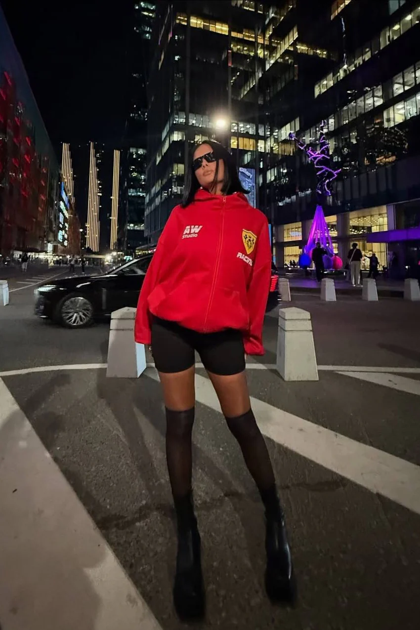 Oversized Zip-Up Logo Letter Print Hoodie - Image 12
