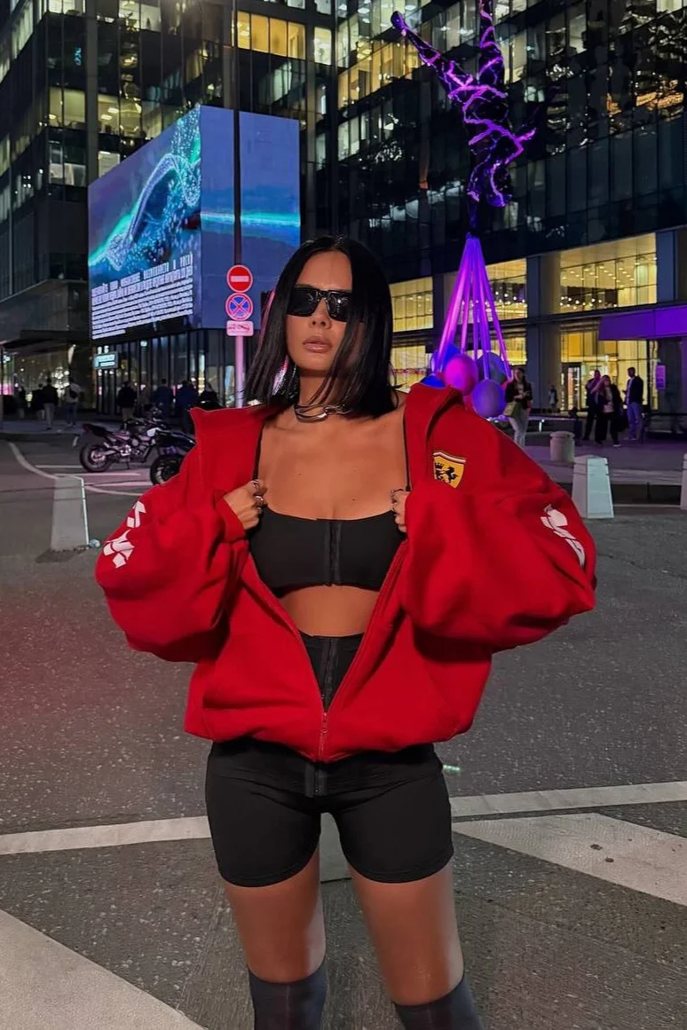 Oversized Zip-Up Logo Letter Print Hoodie - Image 13