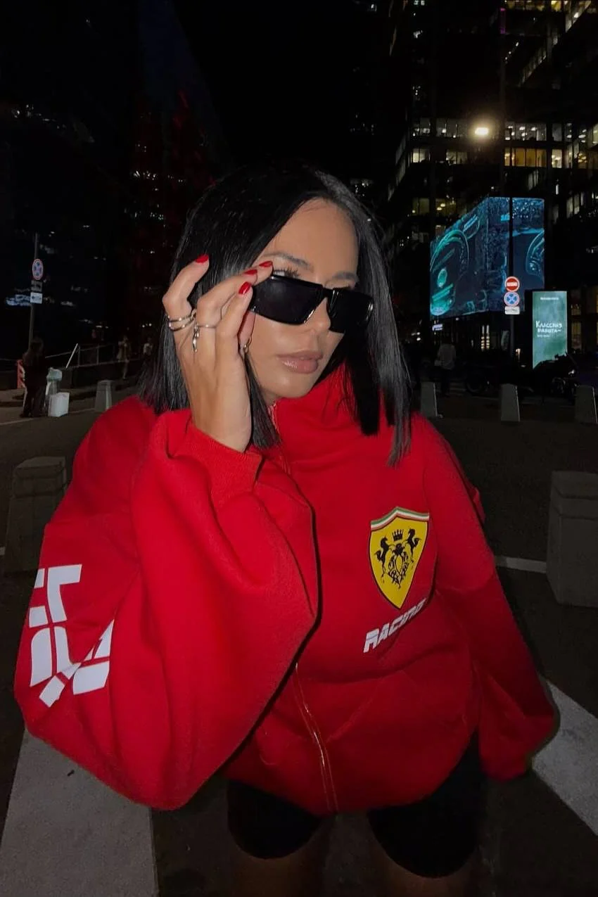 Oversized Zip-Up Logo Letter Print Hoodie - Image 14