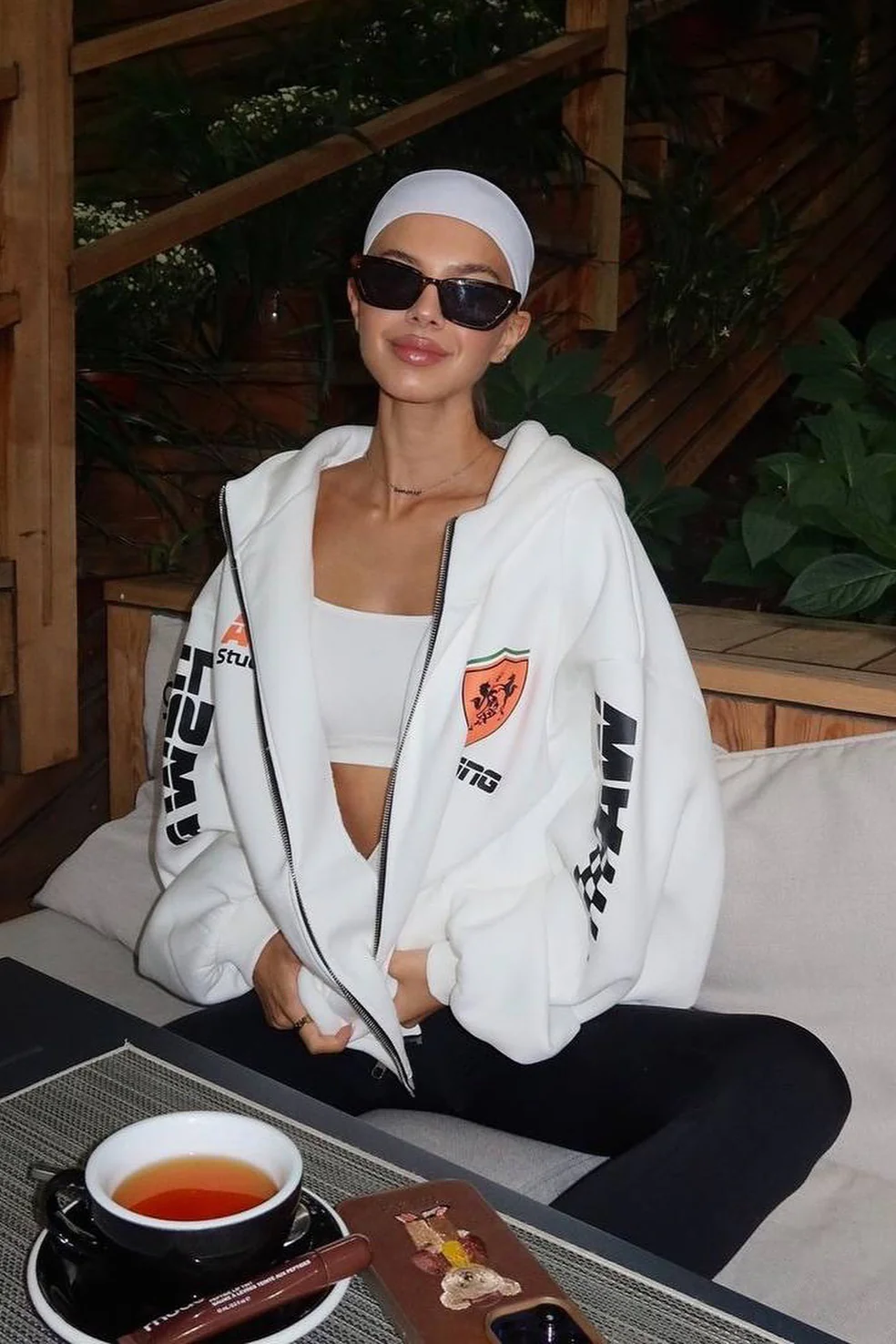 Oversized Zip-Up Logo Letter Print Hoodie - Image 2