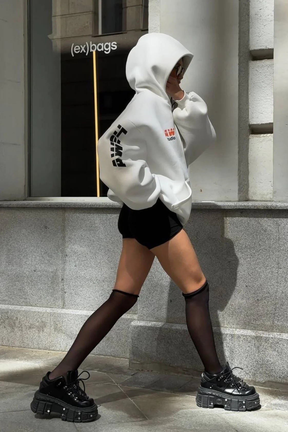 Oversized Zip-Up Logo Letter Print Hoodie - Image 4