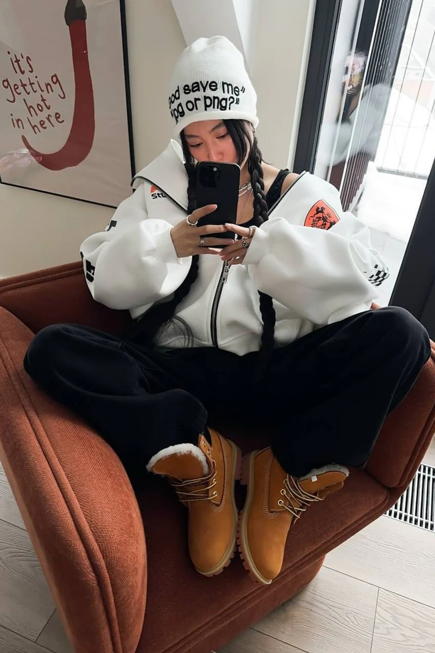 Oversized Zip-Up Logo Letter Print Hoodie - Image 5
