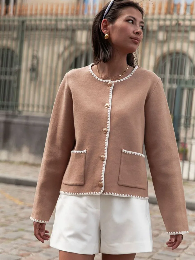 Patchwork Knitted Elegant Winter Coat - Image 4