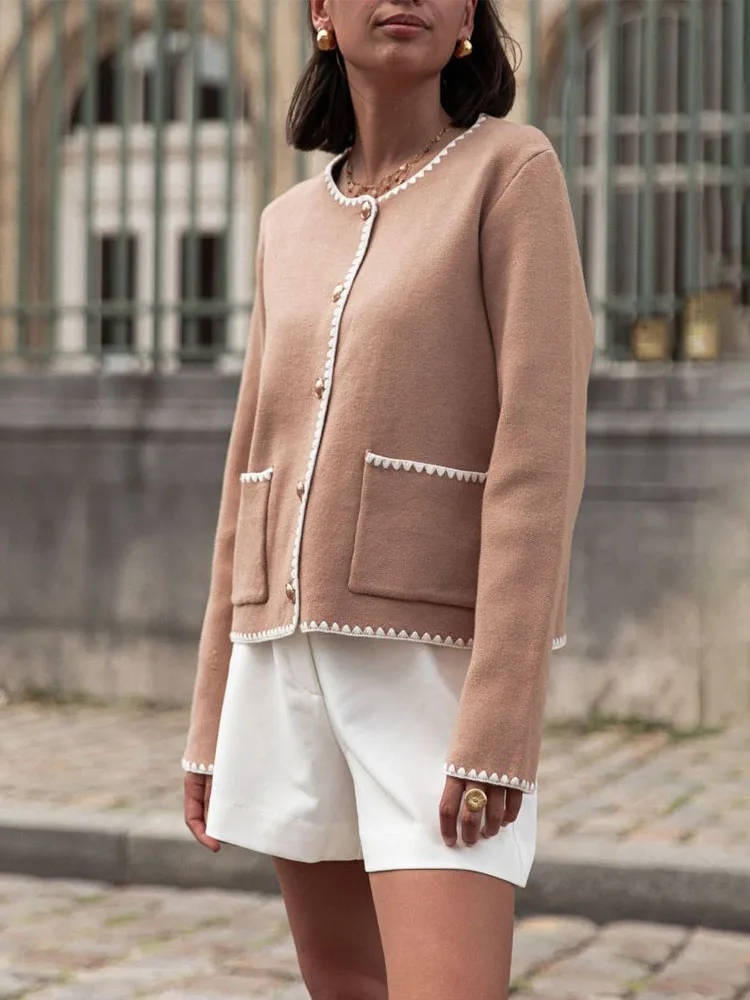 Patchwork Knitted Elegant Winter Coat - Image 5
