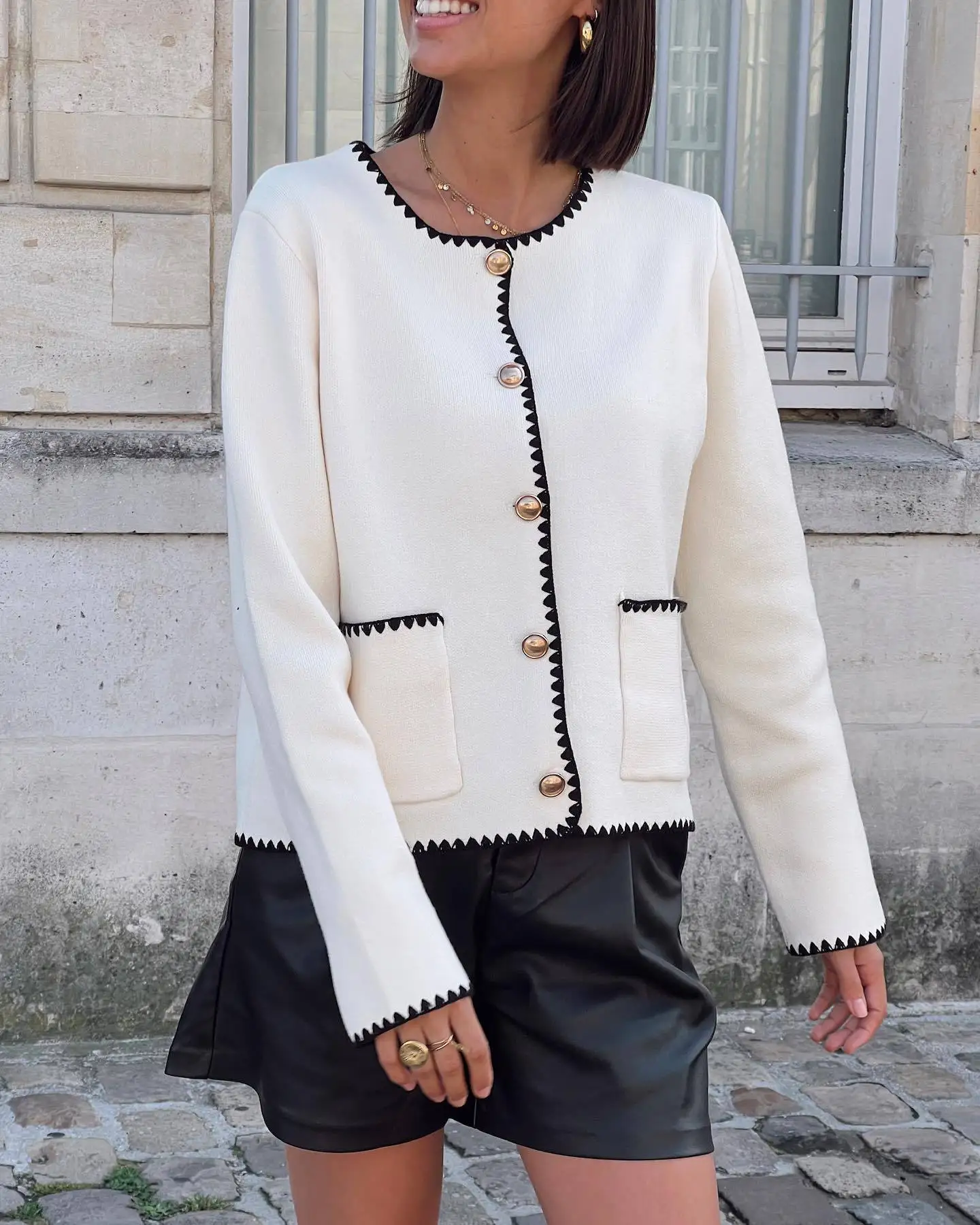 Patchwork Knitted Elegant Winter Coat - Image 7