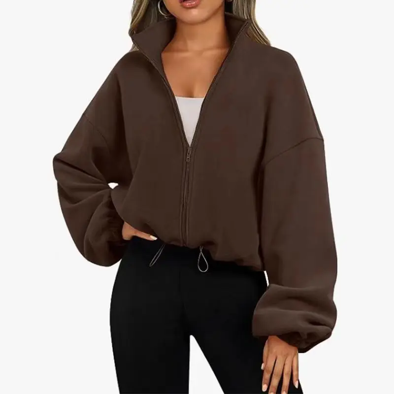 Patchwork Shirring Zipper Coat - Image 4